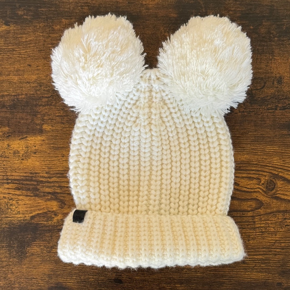 Karl Lagerfeld Paris Ivory Beanie Double Pom Pom